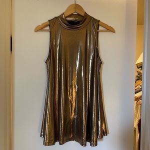 Gold Metallic Mock Neck Tank